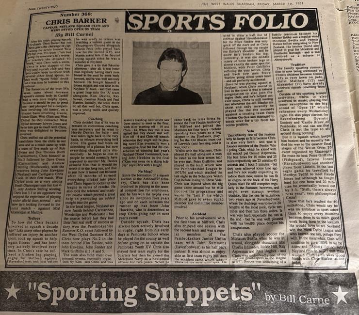 Chris was Sports Folio No 368 - in 1991